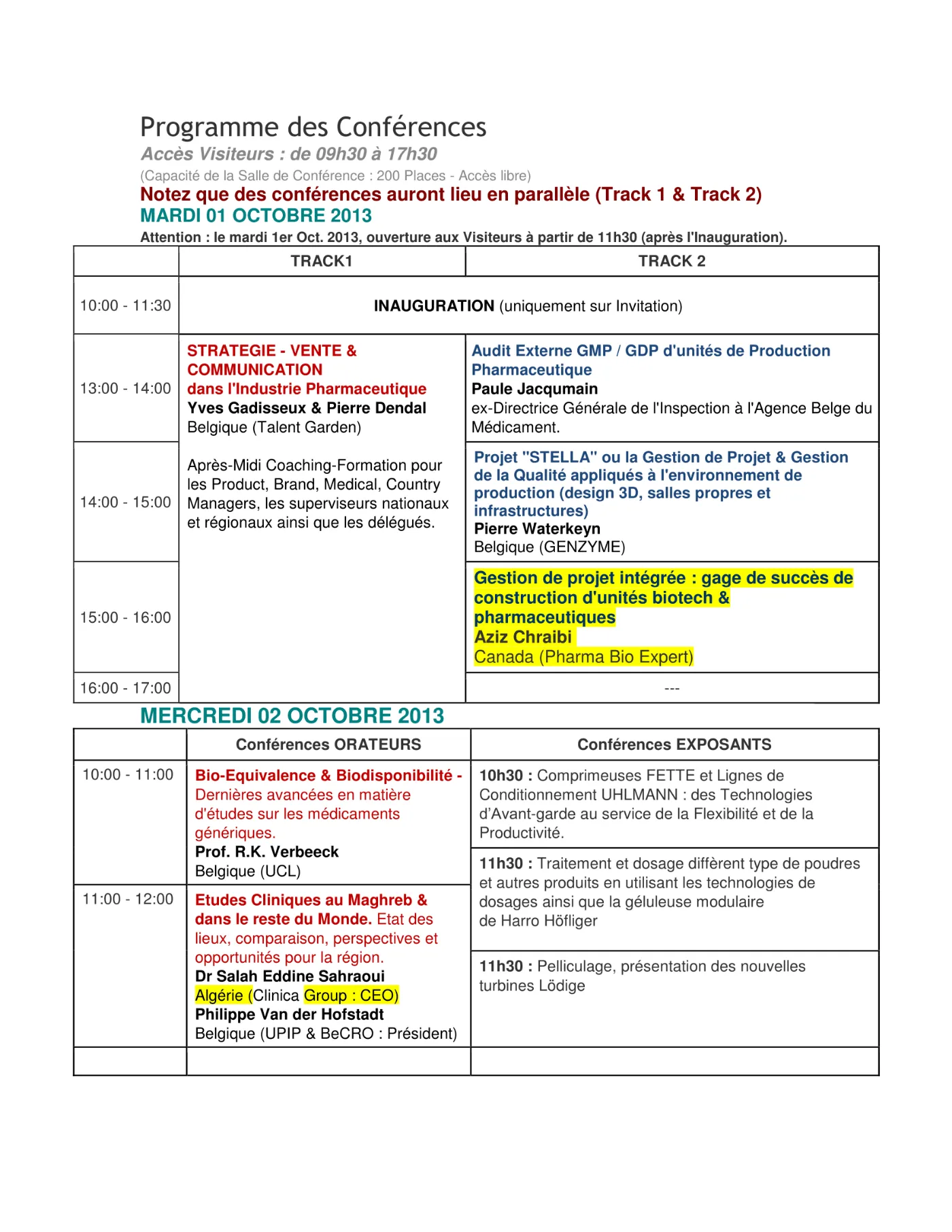 Programme des conférences de Maghreb Pharma 2013 à Oran, page 1
