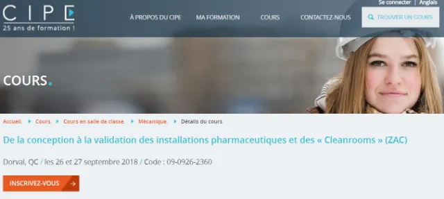 Fiche du cours CIPE : de la conception à la validation des installations pharmaceutiques et des salles propres