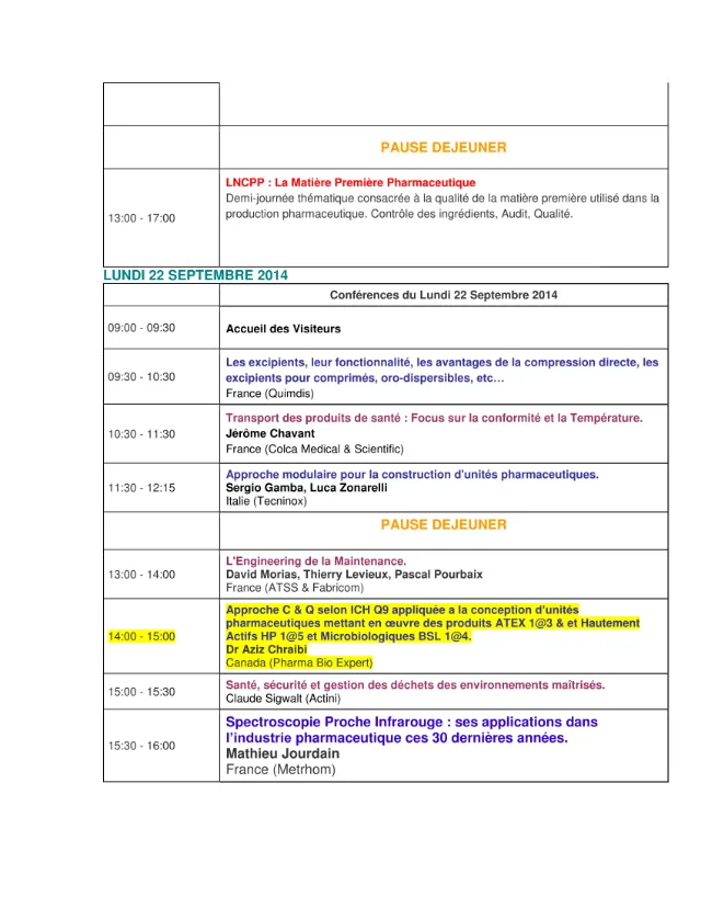 Programme des conférences de Maghreb Pharma 2014, page 2
