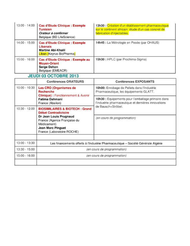 Programme des conférences de Maghreb Pharma 2013 à Oran, page 2