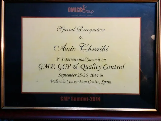 Certificat de reconnaissance spécial du sommet OMICS
