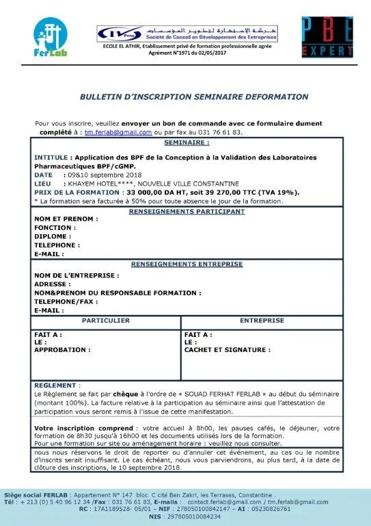 Bulletin d’inscription à la formation du 9 septembre 2018
