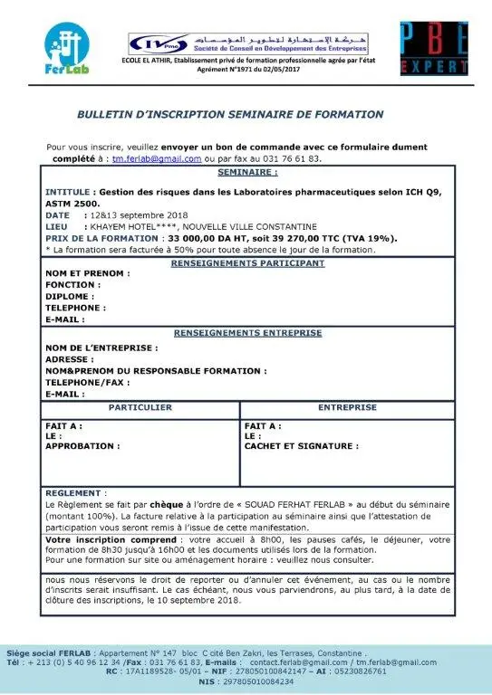 Bulletin d’inscription à la formation du 12 septembre 2018