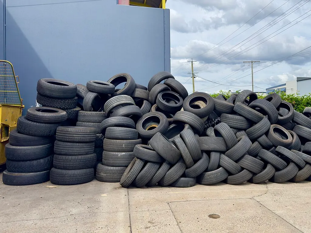 Stacks of used tires awaiting recovery
