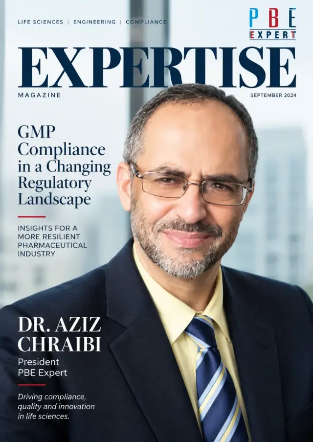 Cover of Expertise magazine featuring Dr. Aziz Chraibi: GMP compliance in an evolving regulatory framework, September 2024