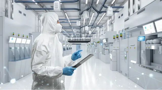 Gowned operator in a cleanroom