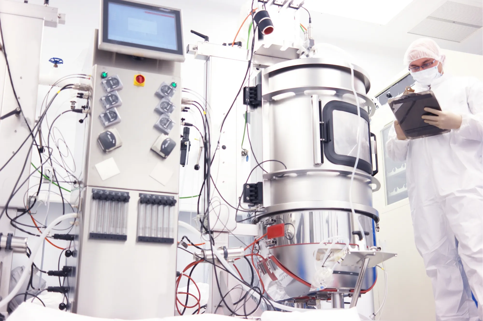 Bioreactors and an operator in a cleanroom