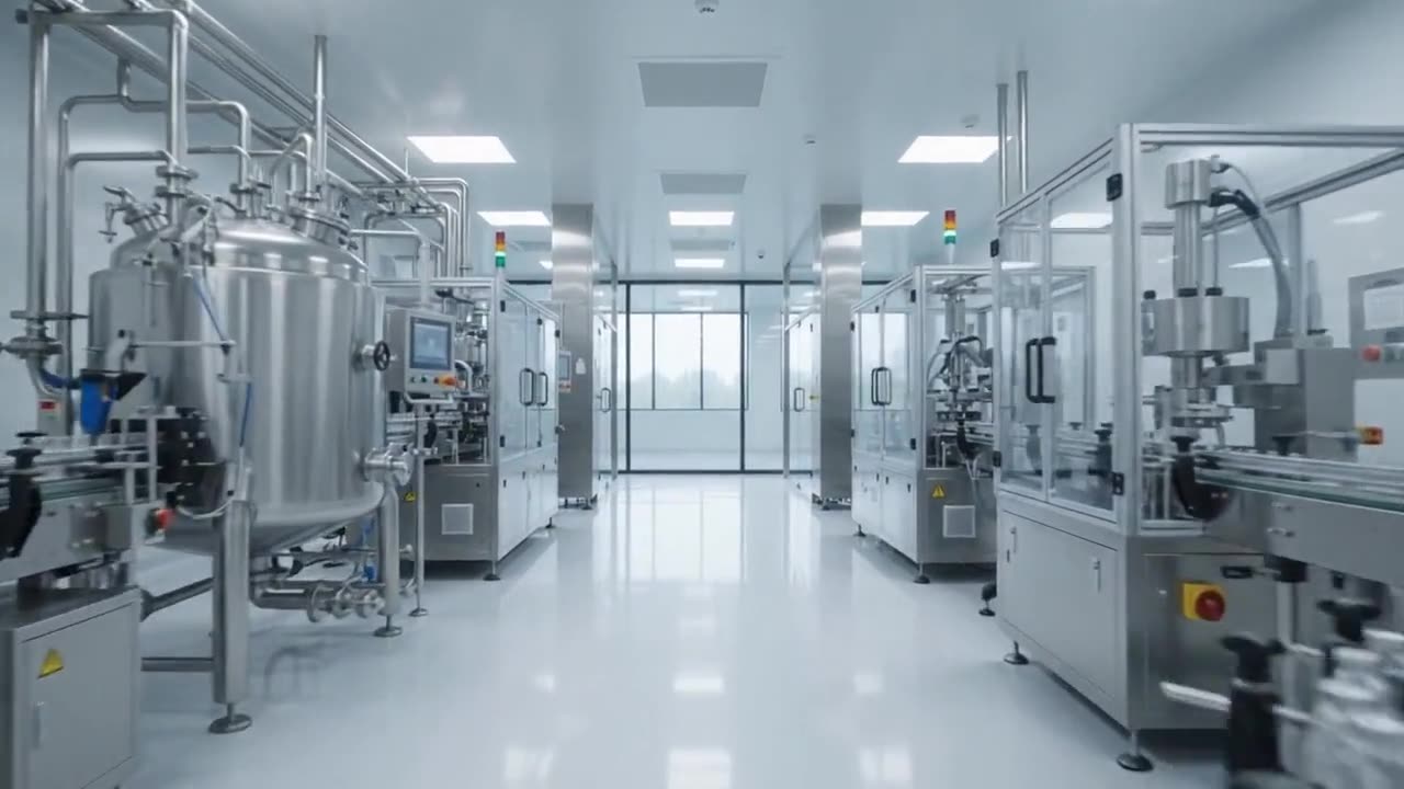 A pharmaceutical production cleanroom full of equipment